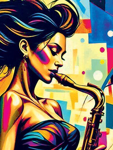 "FemaleSaxophonePlayer.2" - Women Premium T-Shirt